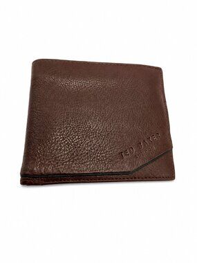 Ted Baker London Brown Leather Bifold Wallet Burgundy Interior